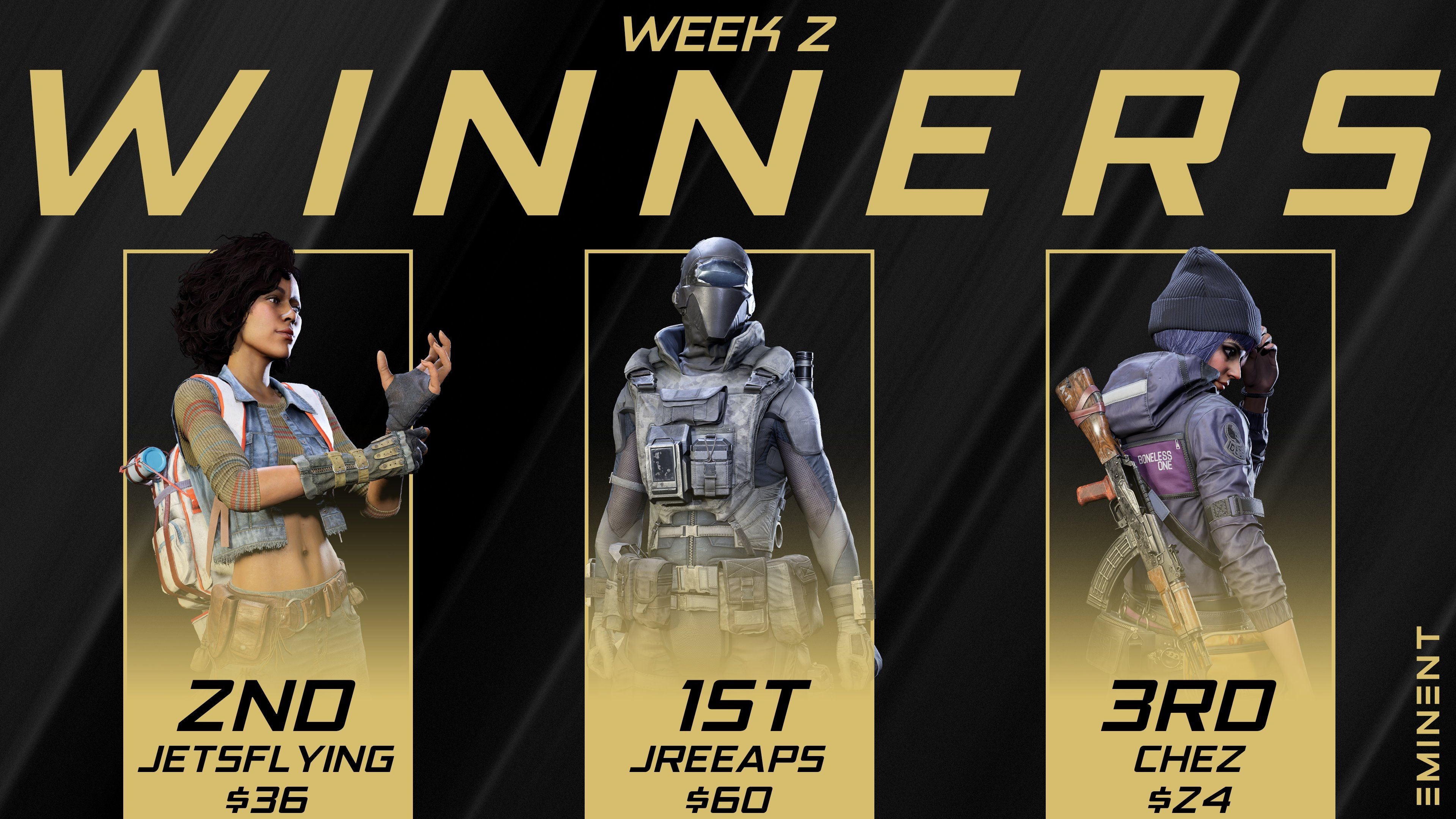 XDefiant weekly 8$ week 2 winners.