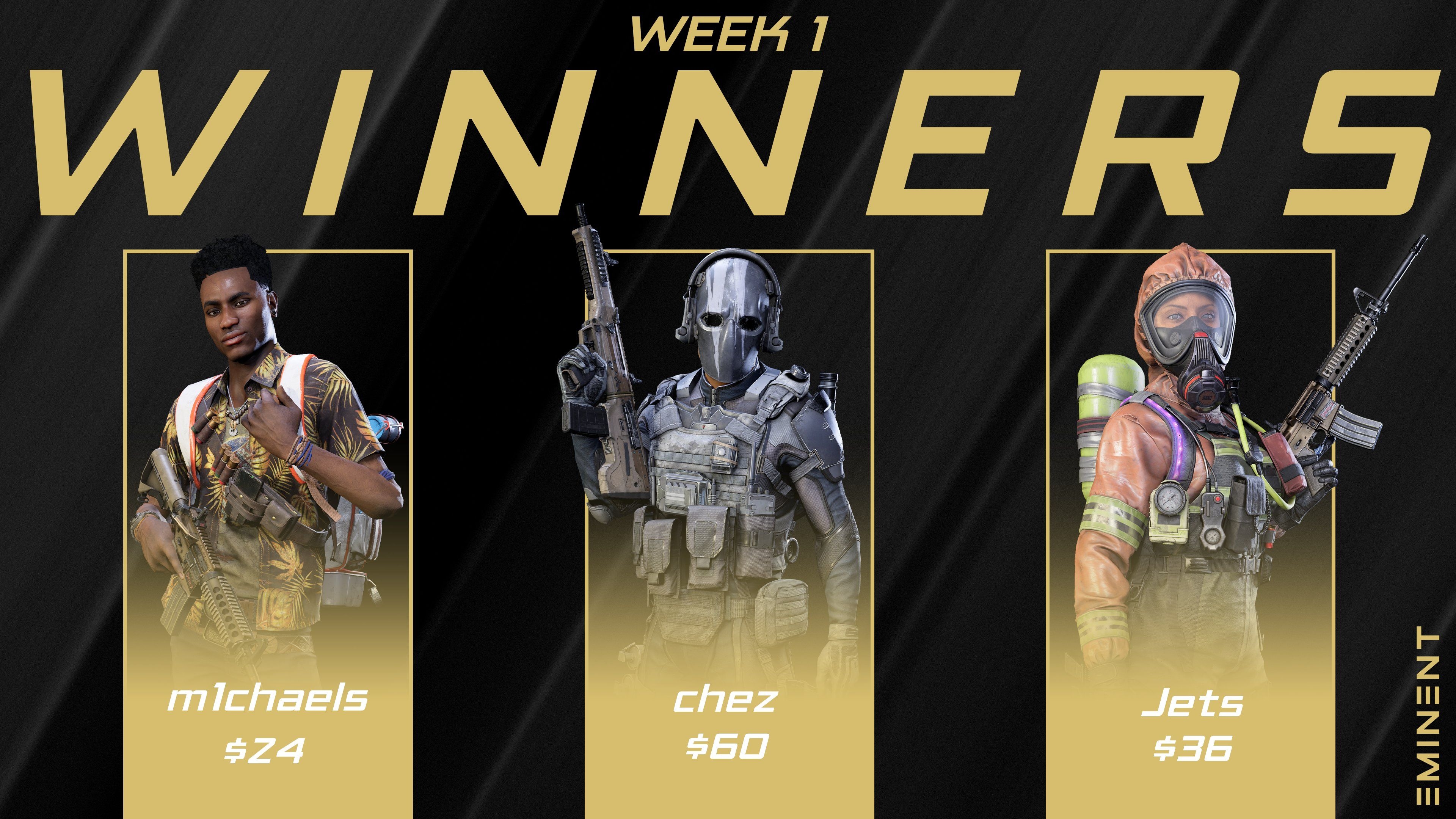 XDefiant weekly 8$ week 1 winners.